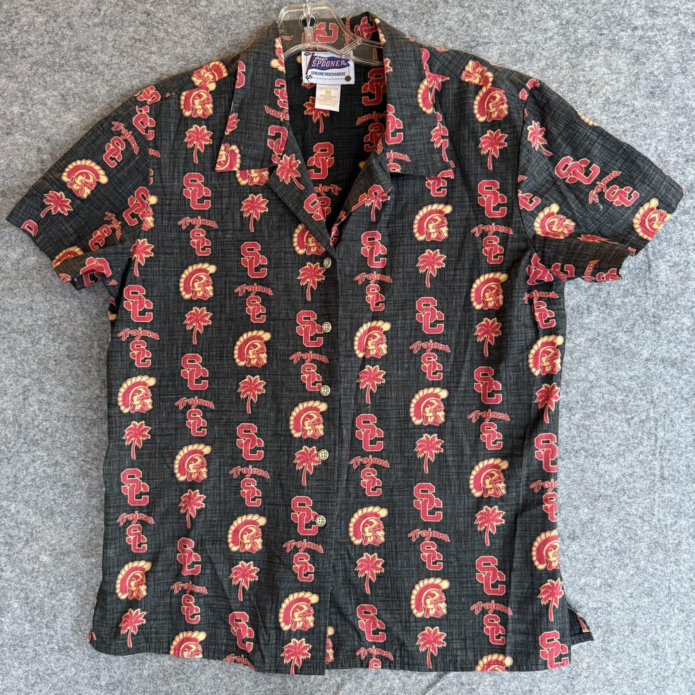 Reyn Spooner USC Trojans Shirt‎ Mens Small Black NCAA Football Hawaiian Aloha